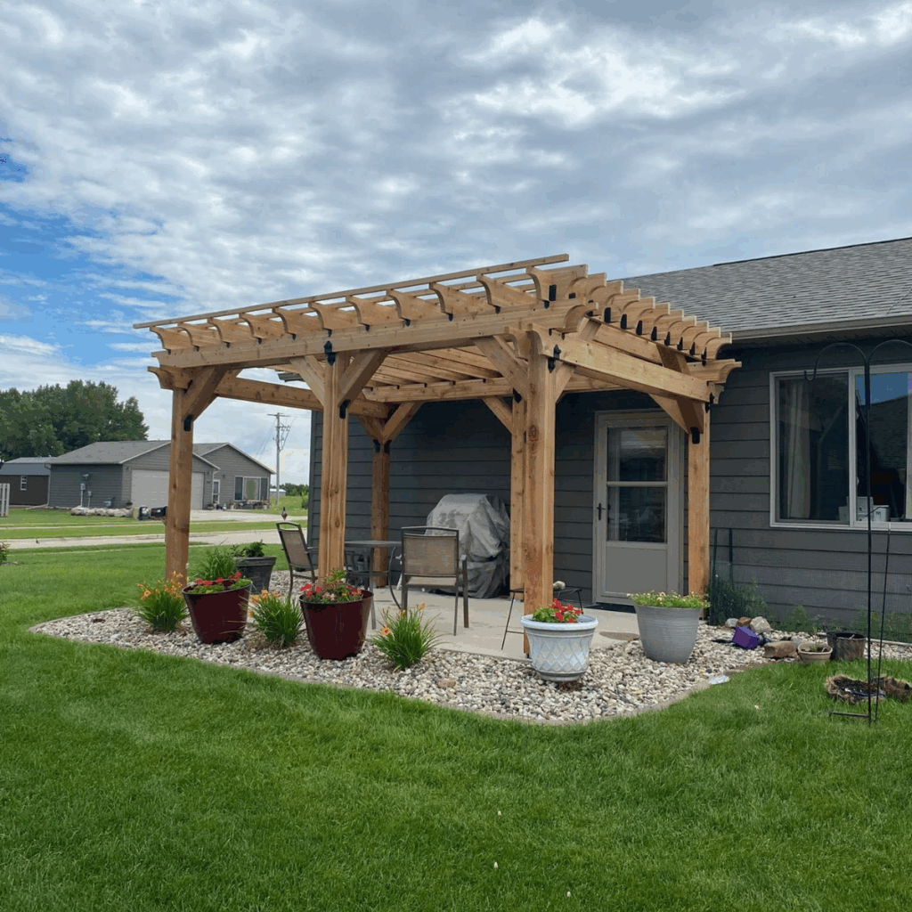Custom arbor overhang for back patio in Spirit Lake Iowa
